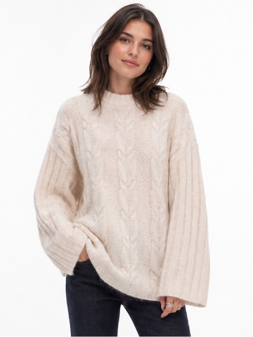 Topshop Cable Knit Sweater Dress Ivory Oversized Long Sleeve XS NWT Cottagecore